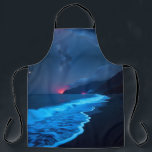 Bioluminescent Night Coast Apron<br><div class="desc">This apron features a captivating nighttime coastal scene with glowing blue waves that evoke the magic of bioluminescence. Dark cliffs rise in the background under a dramatic sky filled with clouds and faint stars, while red glows on the horizon add a mysterious touch. The striking contrast between luminous water and...</div>
