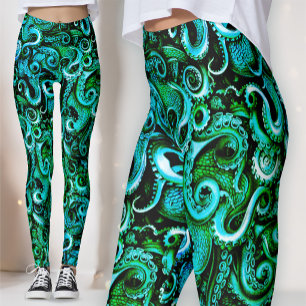Bioluminescent Sea Witch Teal & Green Kraken Leggings