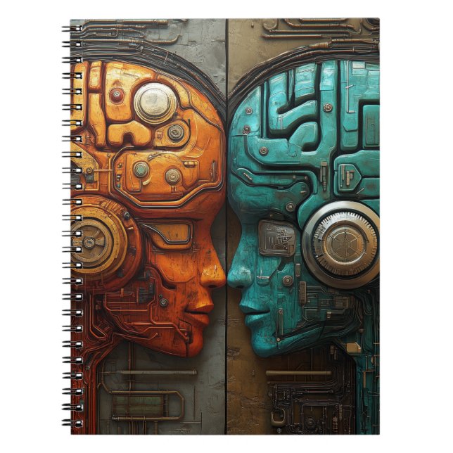 Biomechanical Cyberpunk Android Couple Art Notebook (Front)