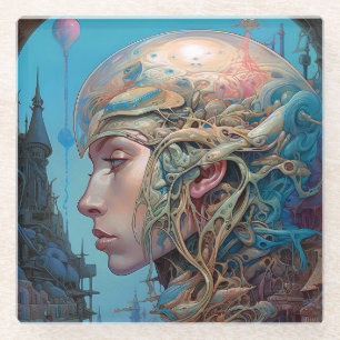 Biomechanical Head Surreal Sci-Fi Art Glass Coaster