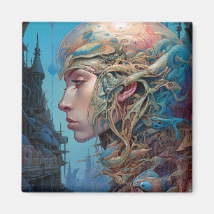 Biomechanical Head Surreal Sci-Fi Art Magnet