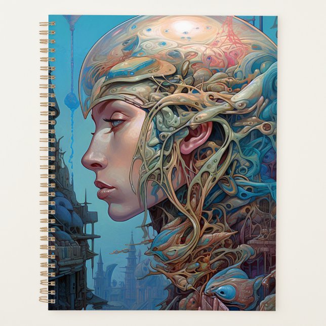 Biomechanical Head Surreal Sci-Fi Art Planner (Front)