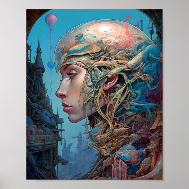 Biomechanical Head Surreal Sci-Fi Art Poster (Front)