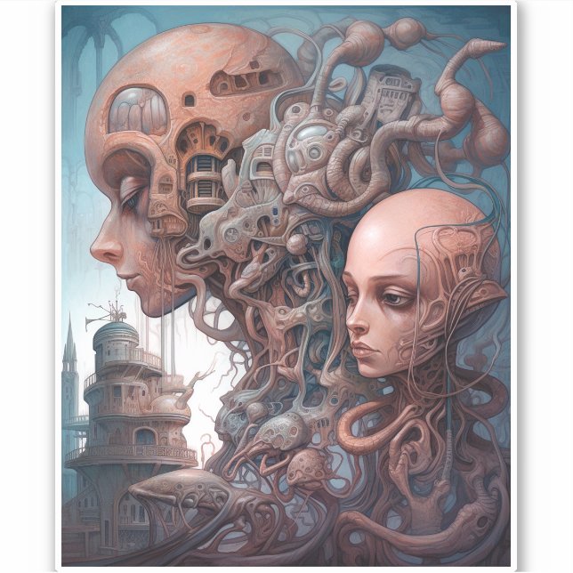 Biomechanical Heads Surreal Sci-Fi Art (Front)