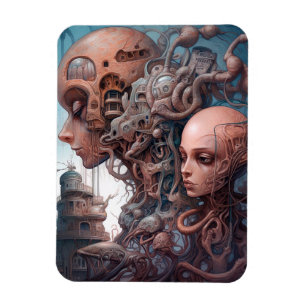 Biomechanical Heads Surreal Sci-Fi Art Magnet