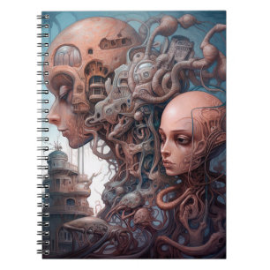 Biomechanical Heads Surreal Sci-Fi Art Notebook