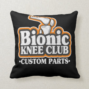 Bionic Knee Club Knee Replacement Surgery 70s Logo Cushion
