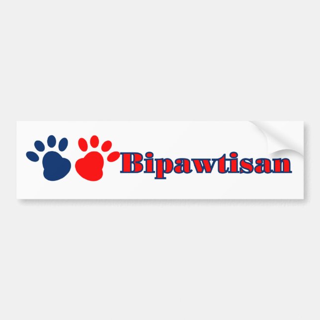 Bipawtisan Funny Dog Paws in Red Blue Politics Bumper Sticker (Front)