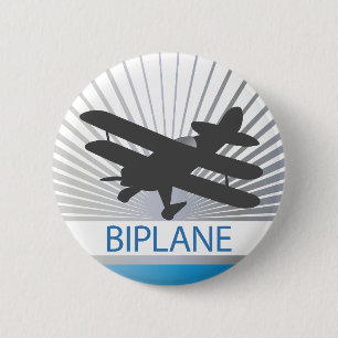 Biplane Aeroplane 6 Cm Round Badge