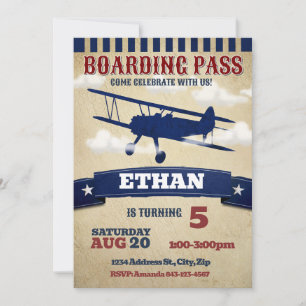 Biplane Aeroplane Birthday Invite Vintage Plane