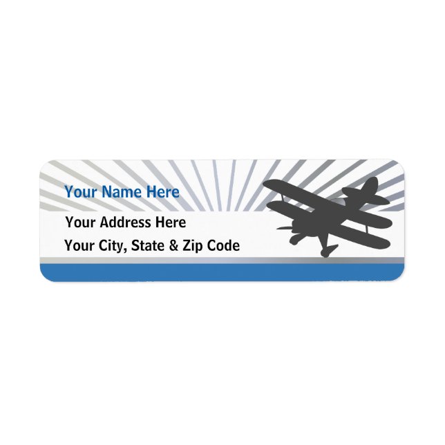 Biplane Aeroplane Return Address Label (Front)