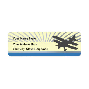 Biplane Aeroplane Return Address Label