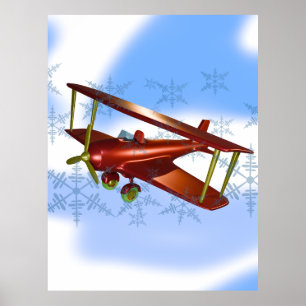 Biplane Flying in the Clouds Poster