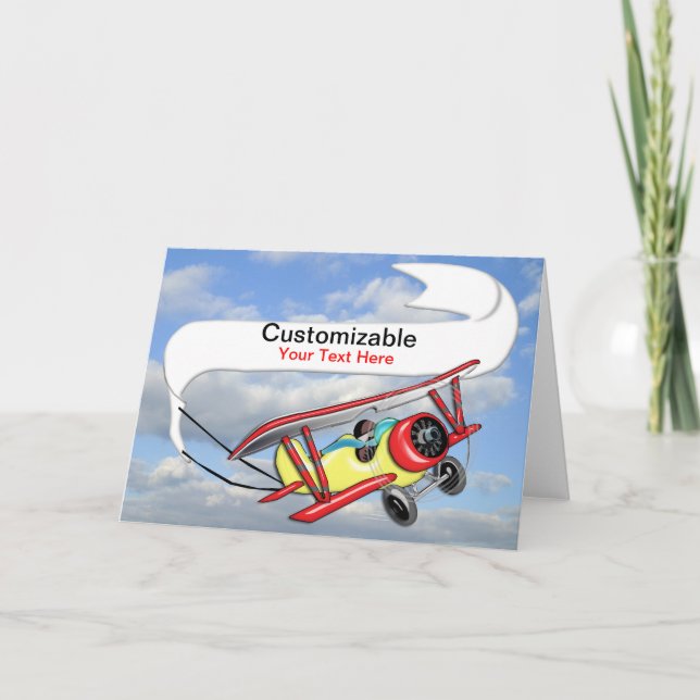Biplane Towing Banner Customisable Card (Front)