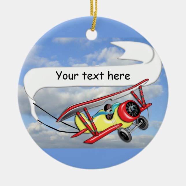 Biplane Towing Banner Customisable Ceramic Tree Decoration (Front)
