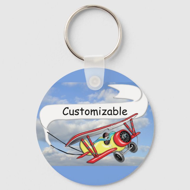 Biplane Towing Banner Customisable Key Ring (Front)