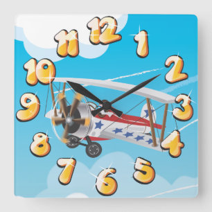 biplanes square wall clock