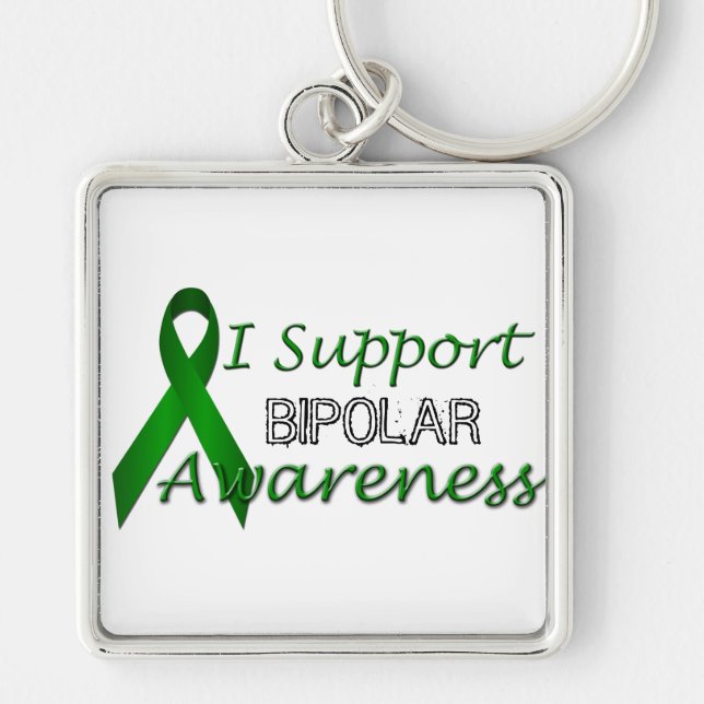Bipolar Awareness Green Ribbon Premium Keychain (Front)