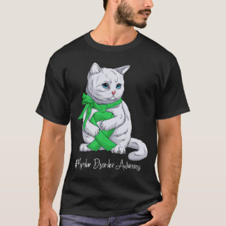 Bipolar Disorder Awareness Month Green Ribbon Cat T-Shirt