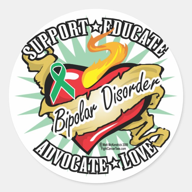 Bipolar Disorder Classic Heart Round Sticker (Front)