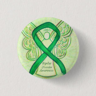 Bipolar Disorder Green Awarness Ribbon Angel Pin