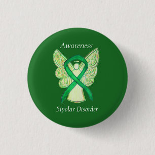 Bipolar Disorder Green Awarness Ribbon Angel Pin