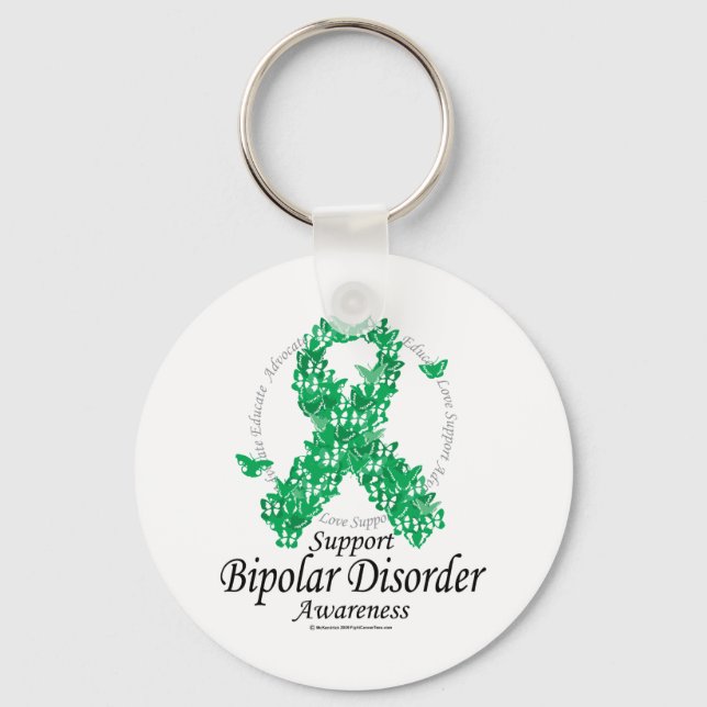 Bipolar Disorder Ribbon of Butterflies Key Ring (Front)