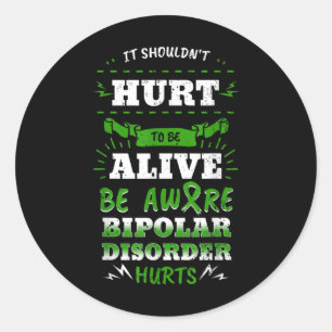 Bipolar Mania Mental Illness Anxiety Green Ribbon Classic Round Sticker