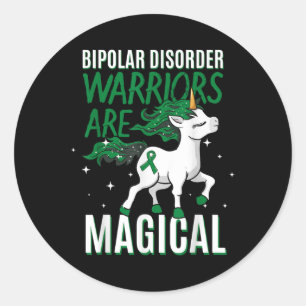 Bipolar Warrior Magical Unicorn Green Ribbon Menta Classic Round Sticker