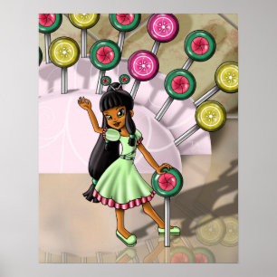 Biracial Girl and Lollipops Poster