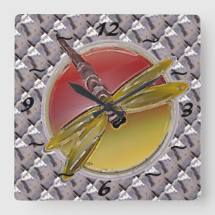 Birch Bark Dragonfly Square Wall Clock