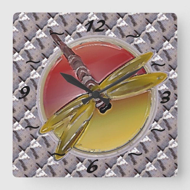 Birch Bark Dragonfly Square Wall Clock (Front)