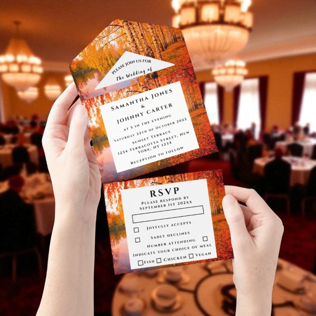 Birch Bark Fall Country Rustic Wood Leaves All In  All In One Invitation (Creator Uploaded)