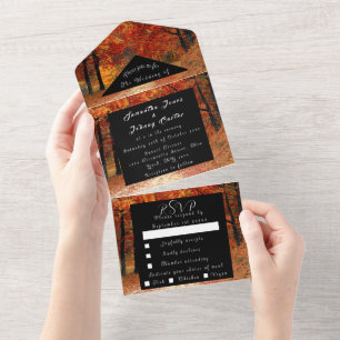 Birch Bark Fall Country Rustic Wood Leaves All In  One Invitation