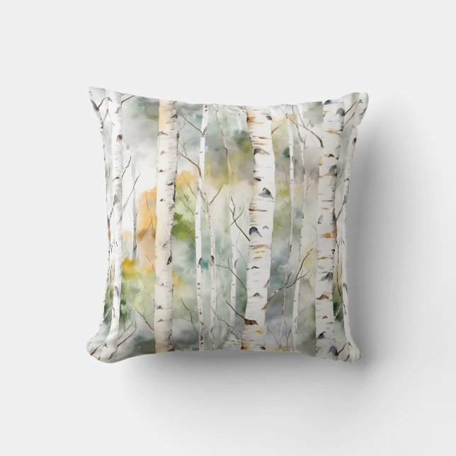 Birch bark green watercolor cushion (Front)