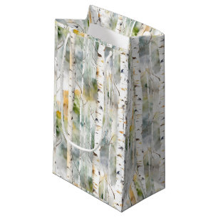 Birch bark green watercolor small gift bag
