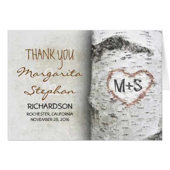 Birch Bark Heart - Rustic Tree Wedding Thank You Card
