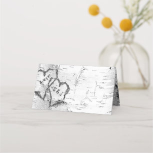 Birch Bark Initials in Heart Tented Place Cards