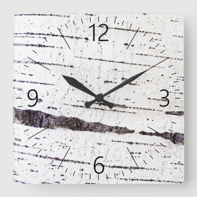 Birch bark pattern square wall clock (Front)