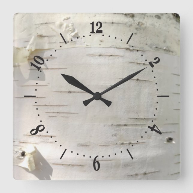 Birch bark pattern square wall clock (Front)