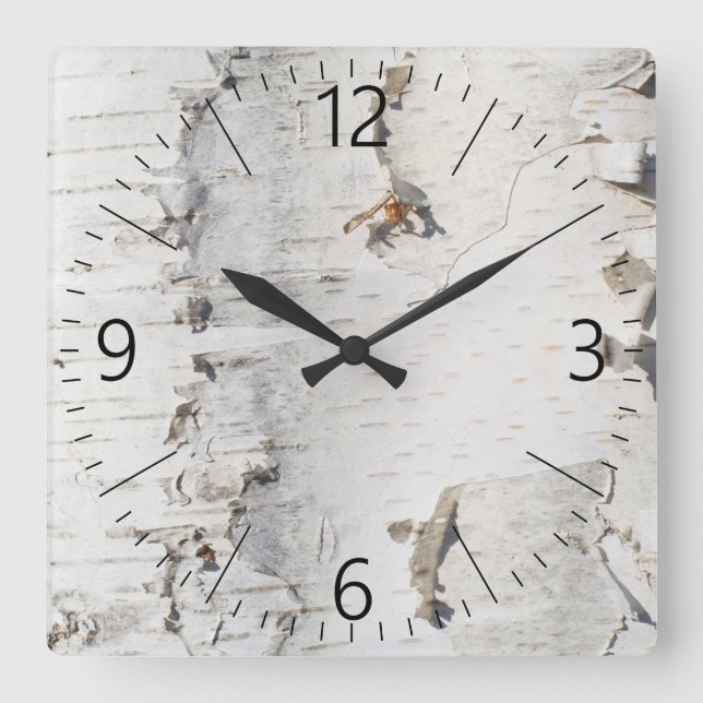 Birch bark pattern square wall clock (Front)
