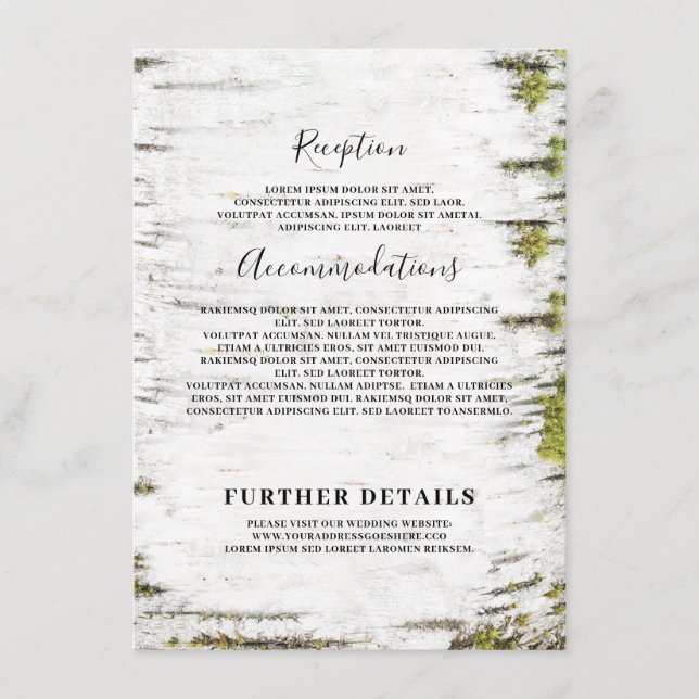 Birch Bark Rustic Wedding Information Guest Enclosure Card (Front)