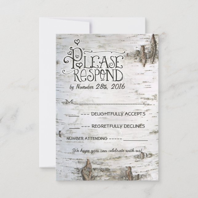 birch bark wedding RSVP Card (Front)