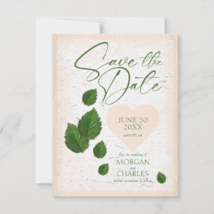 Birch Bark with Carved Heart and Lea Save the Date Announcement