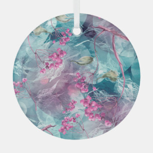 Birch Branch Watercolor Pattern Glass Tree Decoration