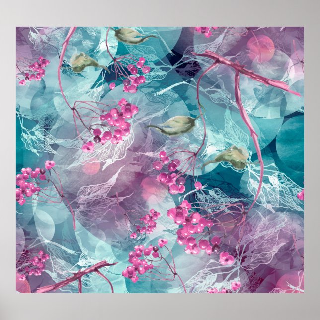 Birch Branch Watercolor Pattern Poster (Front)