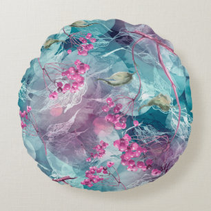 Birch Branch Watercolor Pattern Round Cushion