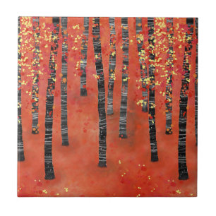 Birch Forest Landscape Ceramic Tile