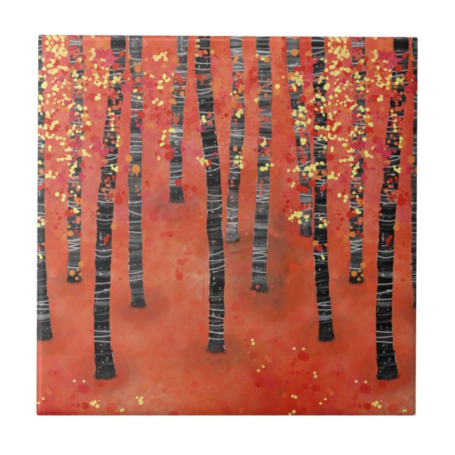 Birch Forest Landscape Ceramic Tile (Front)