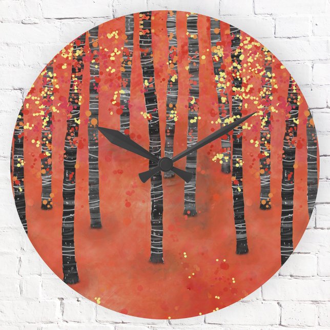 Birch Forest Landscape Round Clock (Birch aspen forest red art clock)